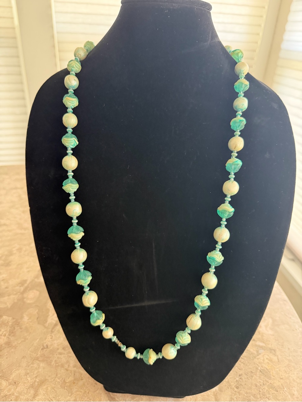 Handmade Green Beaded Long Necklace - Brand Unknown